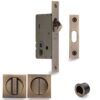 Heritage Brass Square Flush Handle Sliding Door Privacy Lock Set, Antique Brass