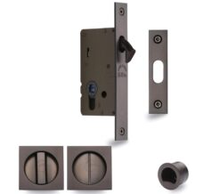 Heritage Brass Square Flush Handle Sliding Door Privacy Lock Set, Matt Bronze