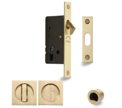 Heritage Brass Square Flush Handle Sliding Door Privacy Lock Set, Satin Brass