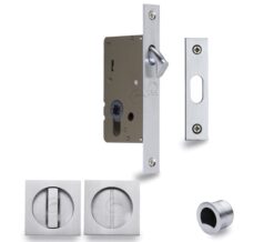 Heritage Brass Square Flush Handle Sliding Door Privacy Lock Set, Satin Chrome