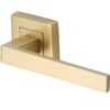 Heritage Brass Delta Sq Satin Brass Door Handles On Square Rose (Sold In Pairs)