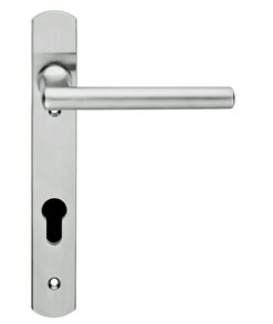 Eurospec Designer Straight Lever Narrow Plate, 92Mm C/C, Euro Lock, Stainless Steel Door Handles (Sold In Pairs)