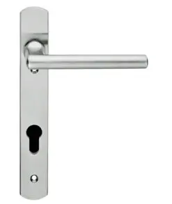 Eurospec Designer Straight Lever Narrow Plate, 92Mm C/C, Euro Lock, Stainless Steel Door Handles (Sold In Pairs)