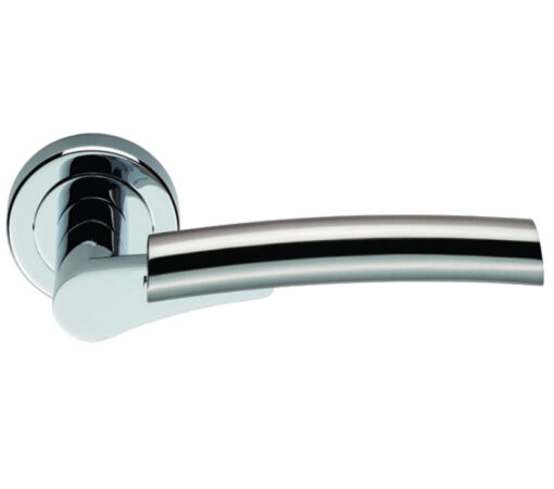 Serozzetta Valiant Door Handles On Round Rose, Dual Finish Polished Chrome & Satin Nickel - (Sold In Pairs)