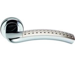 Serozzetta Vogue Door Handles On Round Rose, Dual Finish Polished Chrome & Satin Nickel - (Sold In Pairs)