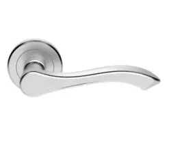 Serozzetta Style Door Handles On Round Rose, Satin Chrome - (Sold In Pairs)