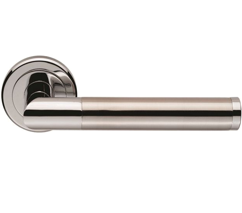 Serozzetta Trend Door Handles On Round Rose, Dual Finish Polished Chrome & Satin Nickel - (Sold In Pairs)