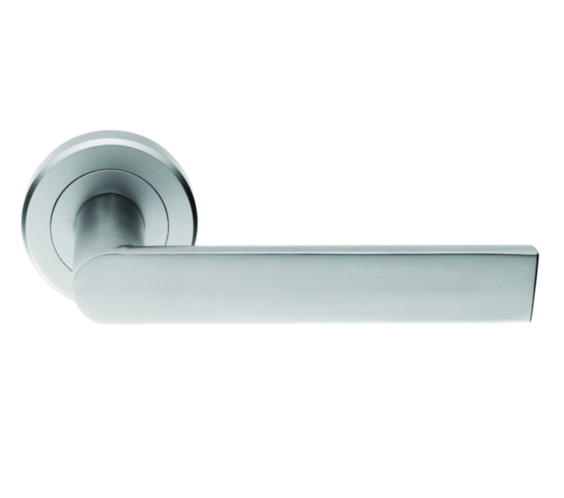 Serozzetta Edge Door Handles On Round Rose, Satin Chrome (Sold In Pairs)