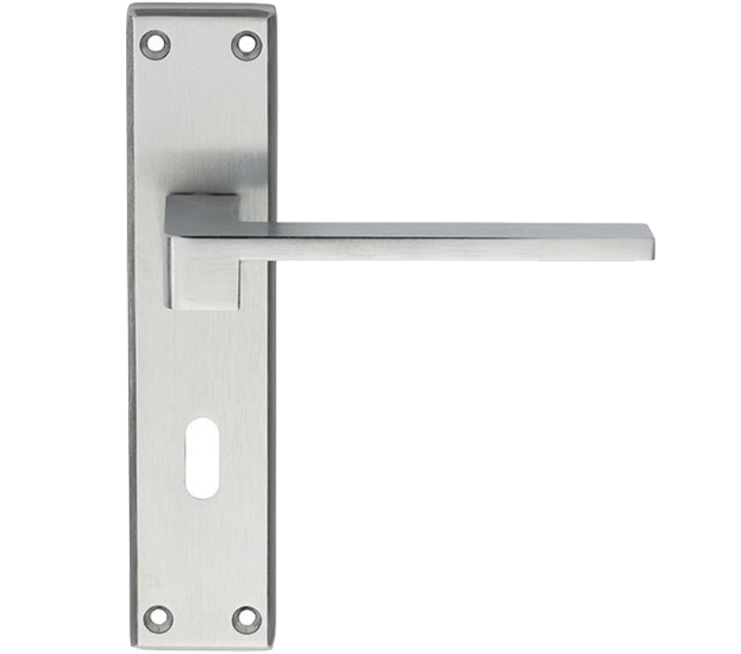 Serozzetta Equi Door Handles On Backplate, Satin Chrome (Sold In Pairs)