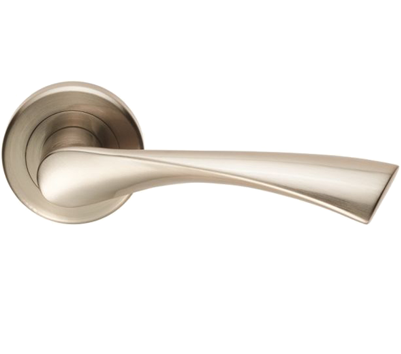 Serozzetta Residential Venti Door Handles On Round Rose, Satin Nickel (Sold In Pairs)