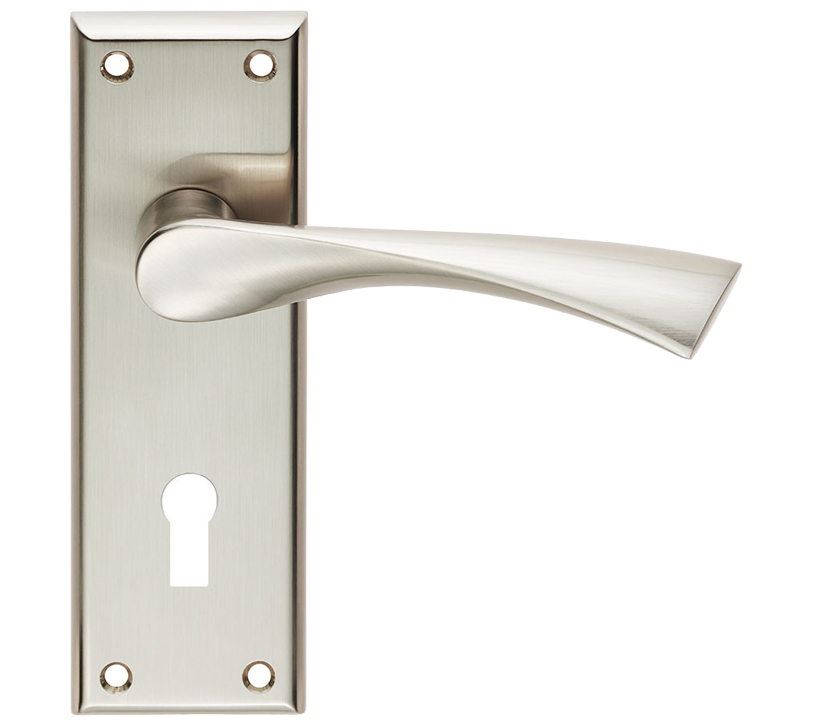 Serozzetta Residential Venti Door Handles On Backplate, Satin Nickel (Sold In Pairs)