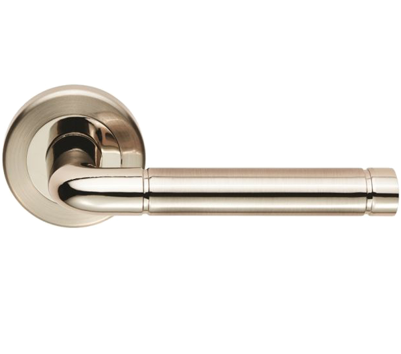 Serozzetta Residential Quaranta Door Handles On Round Rose, Dual Finish Polished Nickel & Satin Nickel (Sold In Pairs)