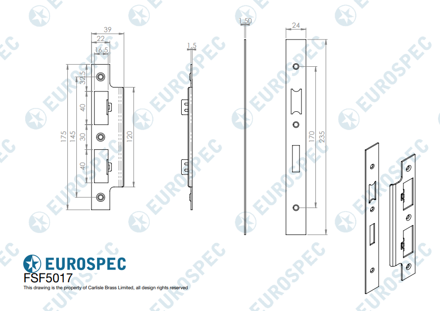 Forend Strike & Fixing Pack To Suit Din Euro Sash/Bathroom Lock - Image 2