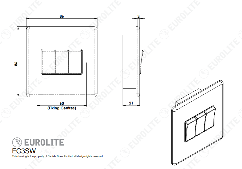 Concealed 3mm 3 Gang Switch - Image 2