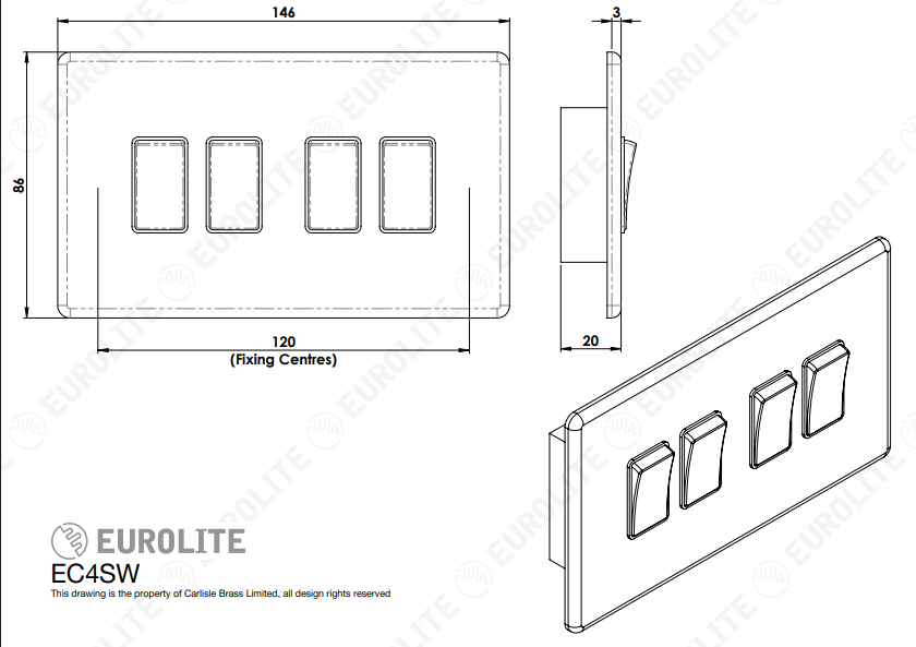 Concealed 3mm 4 Gang Switch - Image 2