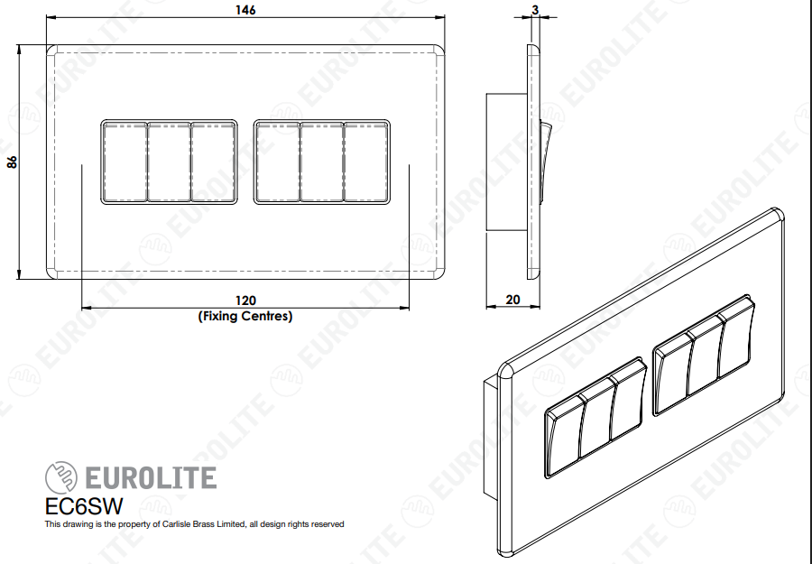 Concealed 3mm 6 gang Switch - Image 2