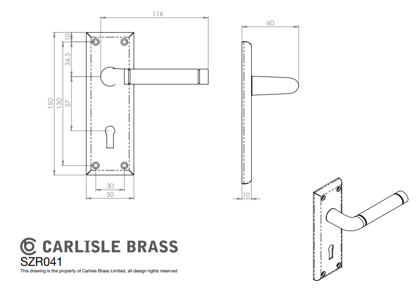 Quaranta Lever on Latch Backplate Polished/Satin Nickel - Image 2