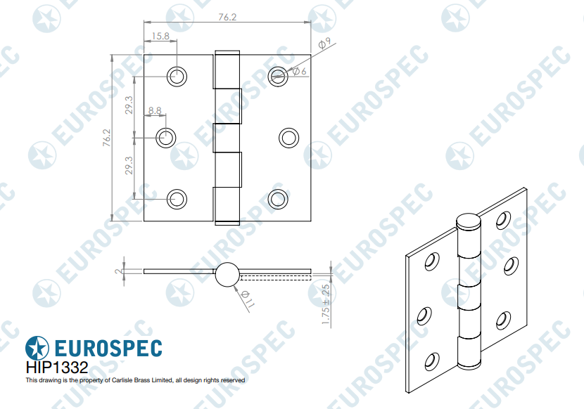 Eurospec 3 Inch Stainless Steel Plain Butt Hinges, Polished Or Satin Stainless Steel Finish (Sold In Pairs) - Image 2