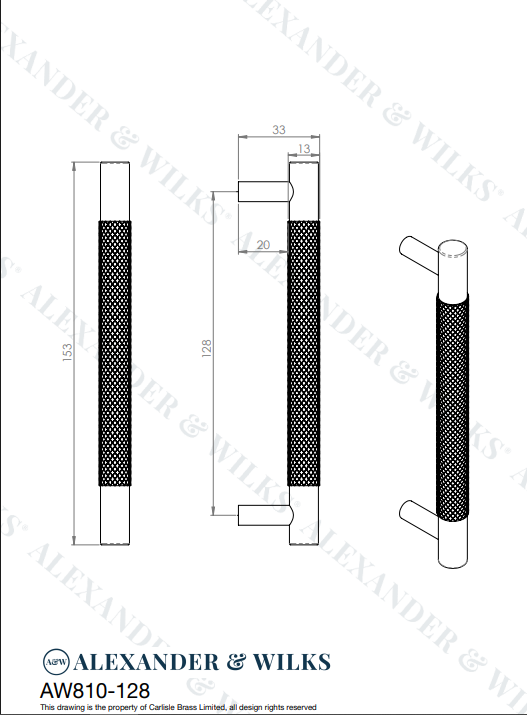 Brunel Knurled T-Bar Cupboard Pull Handle - Image 2