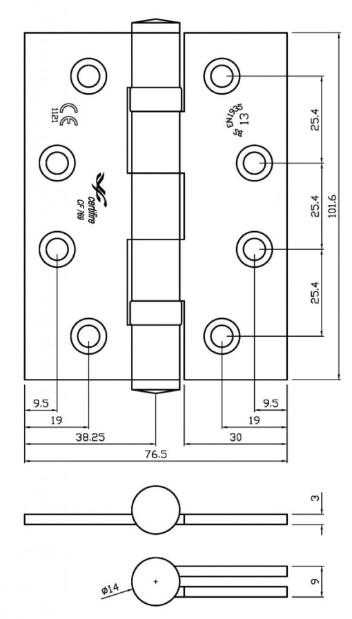 Premium Ball Bearing UKCA & CE Grade 13 Fire Door Hinge - Radius