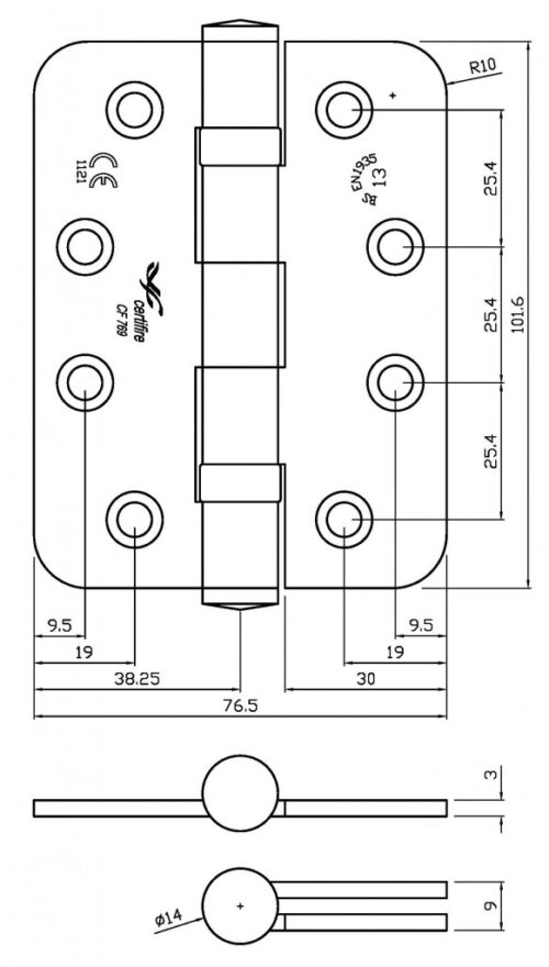 Premium Ball Bearing UKCA & CE Grade 13 Fire Door Hinge - Radius