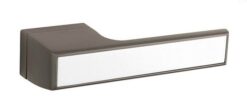 Atlantic Tupai Versaline Tobar Designer Door Handles On Rectangular Rose, Pearl Nickel T3089LMBPL PEARL NICKEL WITH BLACK DECORATIVE PLATE