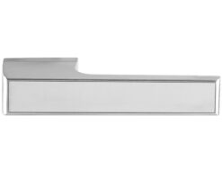 Atlantic Tupai Versaline Tobar Designer Door Handles On Rectangular Rose, Satin Chrome T3089LMBSC SATIN CHROME WITH BLACK DECORATIVE PLATE