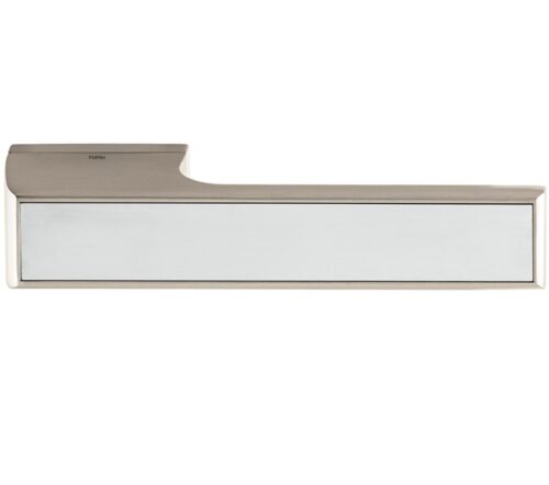 Atlantic Tupai Versaline Tobar Designer Door Handles On Rectangular Rose, Pearl Nickel - T3089LWHPL PEARL NICKEL WITH WHITE DECORATIVE PLATE