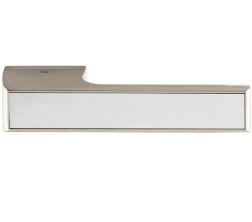 Atlantic Tupai Versaline Tobar Designer Door Handles On Rectangular Rose, Pearl Nickel - T3089LWHPL PEARL NICKEL WITH WHITE DECORATIVE PLATE