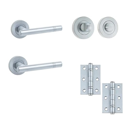 IRONMONGERY SOLUTIONS Bathroom Pack of Door Handle,Bathroom Locks, Turns & Releases & Hinges - Pack of Door Handle in Satin Chrome Finish