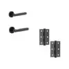 IRONMONGERY SOLUTIONS Latch Pack of Door Handle, Tubular Latch & Hinges - Pack of Door Handle in Matt Black Finish