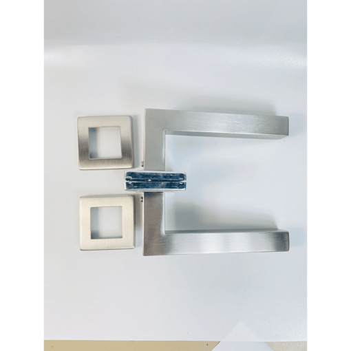 Lever on Square Rose Door Handle – 135mm x 52mm – Satin Stainless Steel Finish
