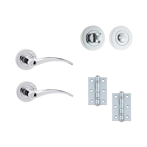 IRONMONGERY SOLUTIONS Bathroom Pack of Door Handle,Turns & Releases & Hinges - Pack of Door Handle in Polished Chrome Finish