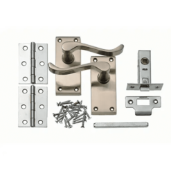 Victorian Scroll Latch Door Handle Kit in Satin Nickel