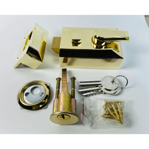 Rim Cylinder Night Latch - 60X90X22mm - Polished Brass Finish