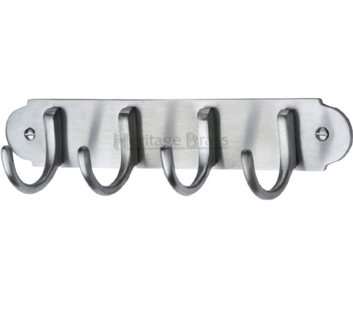 Heritage Brass Coat Hooks On Plate (223Mm Width), Satin Chrome