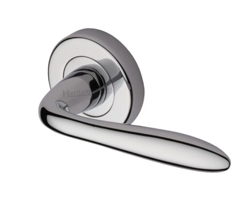 Heritage Brass Sutton Polished Chrome Door Handles On Round Rose (Sold In Pairs)