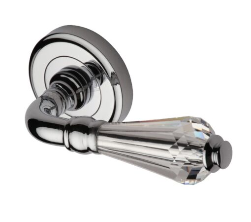 Heritage Brass Swarovski Crystal Polished Chrome Door Handles On Round Rose (Sold In Pairs)