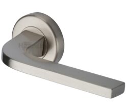 Heritage Brass Bellagio Satin Nickel Door Handles On Round Rose (Sold In Pairs)