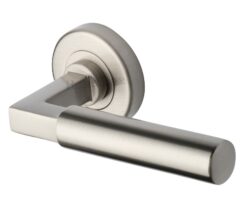 Heritage Brass Bauhaus Satin Nickel Door Handles On Round Rose (Sold In Pairs)