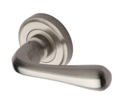 Heritage Brass Charlbury Satin Nickel Door Handles On Round Rose (Sold In Pairs)