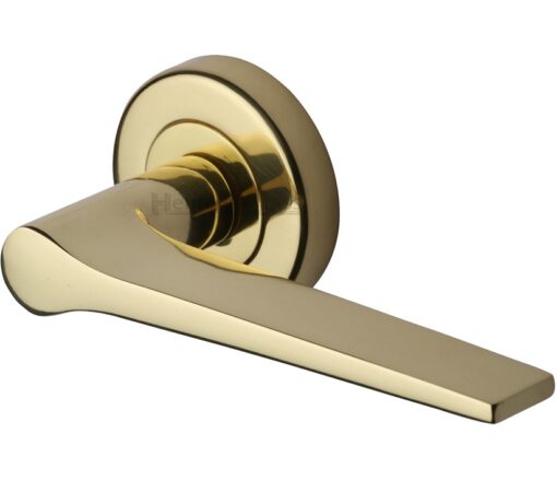 Heritage Brass Gio Polished Brass Door Handles On Round Rose (Sold In Pairs)