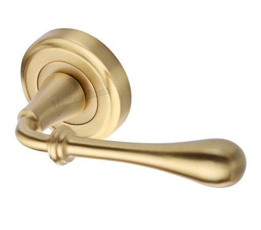 Heritage Brass Roma Satin Brass Door Handles On Round Rose (Sold In Pairs)