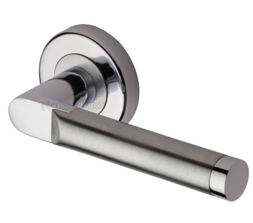 Heritage Brass Celia Apollo Finish Satin Chrome With Polished Chrome Door Handles On Round Rose(Sold In Pairs)