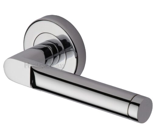 Heritage Brass Celia Polished Chrome Door Handles On Round Rose (Sold In Pairs)