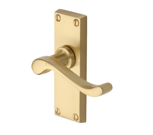 Heritage Brass Bedford Short Satin Brass Door Handles (Sold In Pairs)