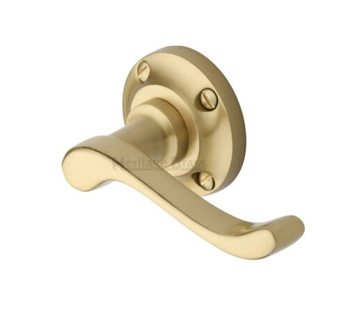 Heritage Brass Bedford Satin Brass Door Handles On Round Rose (Sold In Pairs)