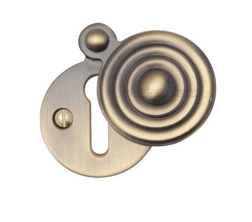 Heritage Brass Standard Round Reeded Covered Key Escutcheon, Antique Brass