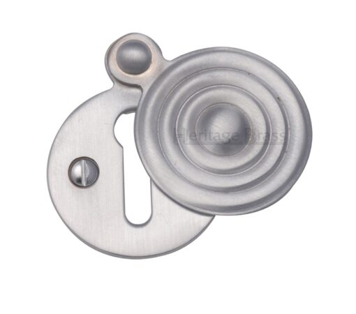 Heritage Brass Standard Round Reeded Covered Key Escutcheon, Satin Chrome