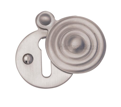 Heritage Brass Standard Round Reeded Covered Key Escutcheon, Satin Nickel -